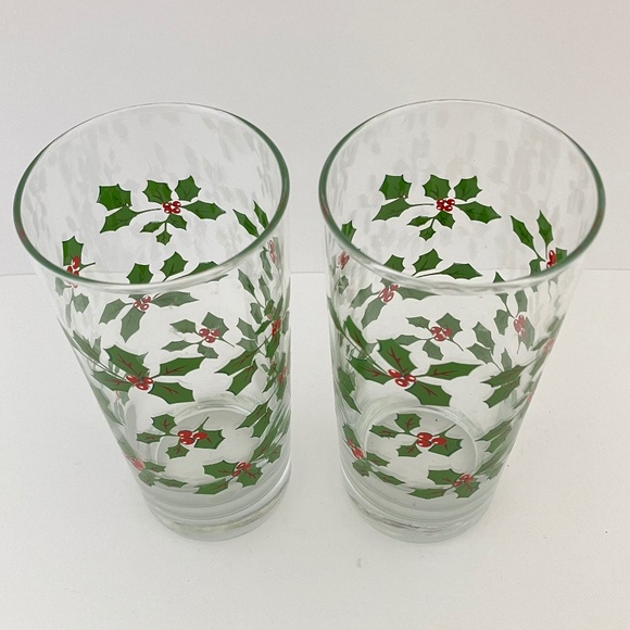 Vintage Set Of 2 Libbey Poinsettia Glass Coolers 6 1/8" Excellent Condition - Picture 3 of 6